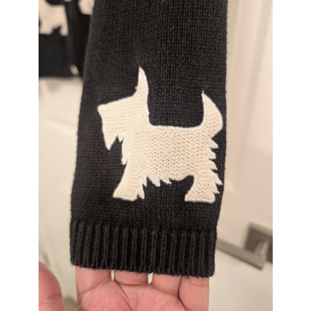 Vintage Scottie Dog Cardigan Black Knit V-Neck Sweater White Terrier Intarsia L - Picture 3 of 7